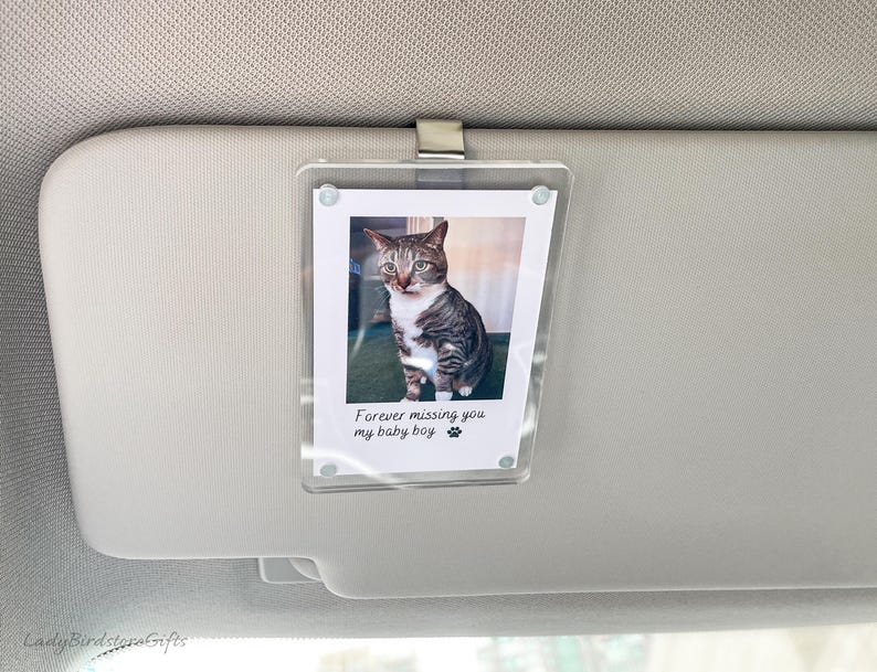 Custom Pet Photo Car Visor Clip, Pet Memorial Gift for Dog or Cat Lovers, Personalized Car Picture Frame Keepsake, Pet Loss Gift for Car