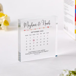 Personalised Wedding or Engagement Gift with Your Message Date Acrylic Plaque Calendar Gift Romantic Keepsake for Newlyweds or Anniversary