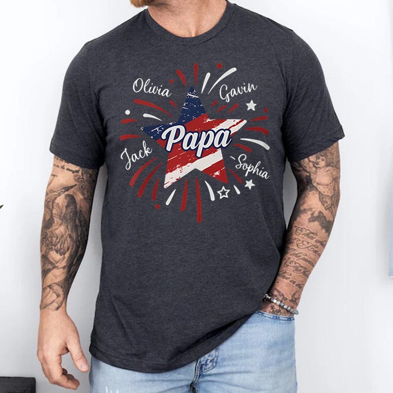 4th of July Papa Shirt, Custom Grandpa Shirt with Kids names shirt, Patriotic 4th of July Grandpa Firecrackers Shirt, Custom 4th of July Dad
