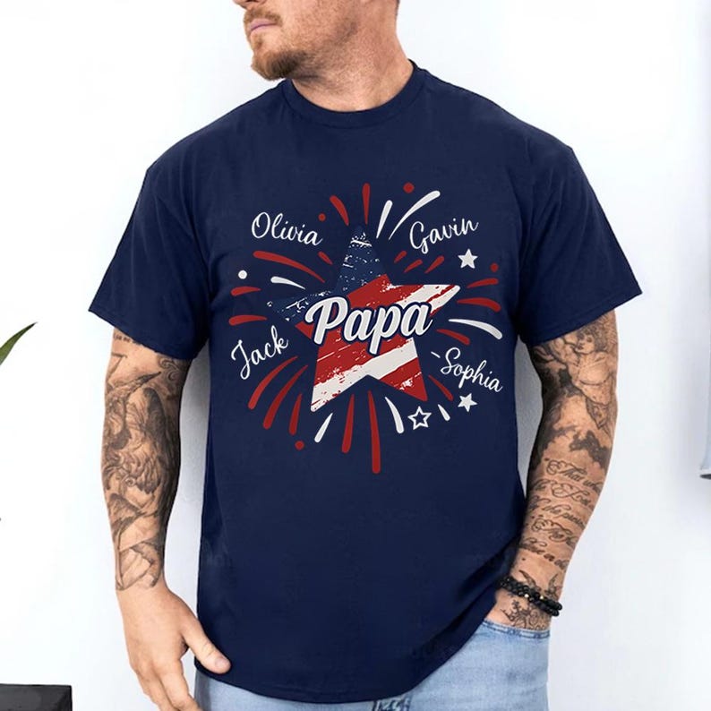 4th of July Papa Shirt, Custom Grandpa Shirt with Kids names shirt, Patriotic 4th of July Grandpa Firecrackers Shirt, Custom 4th of July Dad