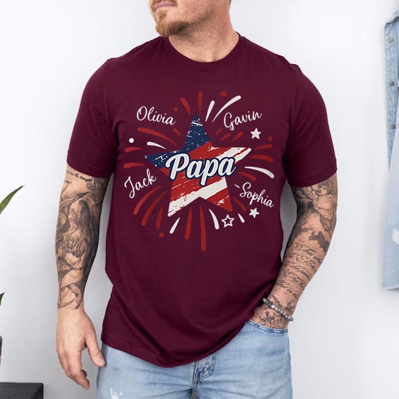 4th of July Papa Shirt, Custom Grandpa Shirt with Kids names shirt, Patriotic 4th of July Grandpa Firecrackers Shirt, Custom 4th of July Dad