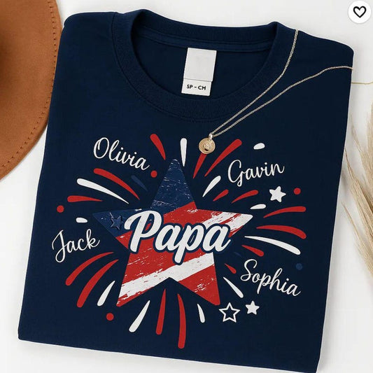 4th of July Papa Shirt, Custom Grandpa Shirt with Kids names shirt, Patriotic 4th of July Grandpa Firecrackers Shirt, Custom 4th of July Dad