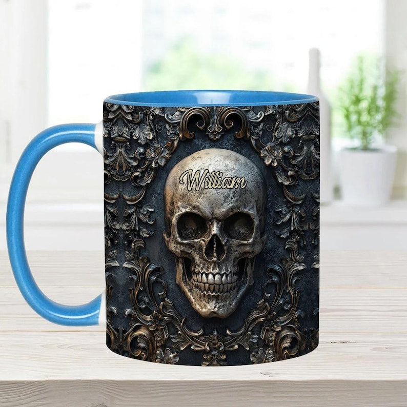 Touch My Coffee And I Will Drink It From Your Skull Personalized Skull Accent Mug, Dark Gothic Cup, Gift for Men, Military Gift for Dad