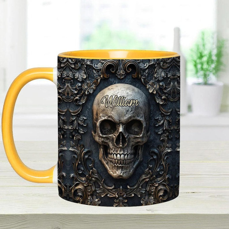 Touch My Coffee And I Will Drink It From Your Skull Personalized Skull Accent Mug, Dark Gothic Cup, Gift for Men, Military Gift for Dad
