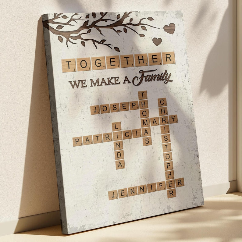 Custom Crossword Puzzle Family Name Canvas Wall Art, Personalized Family Crossword Puzzle Decor, Gift for Parents, Anniversary, Home Decor