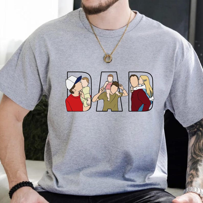 Personalized Dad Shirt, Personalized Portrait Gift for Dad, Dad Portrait Line Art Shirt, Fathers Day Gifts From Wife, Father's Day T-Shirt