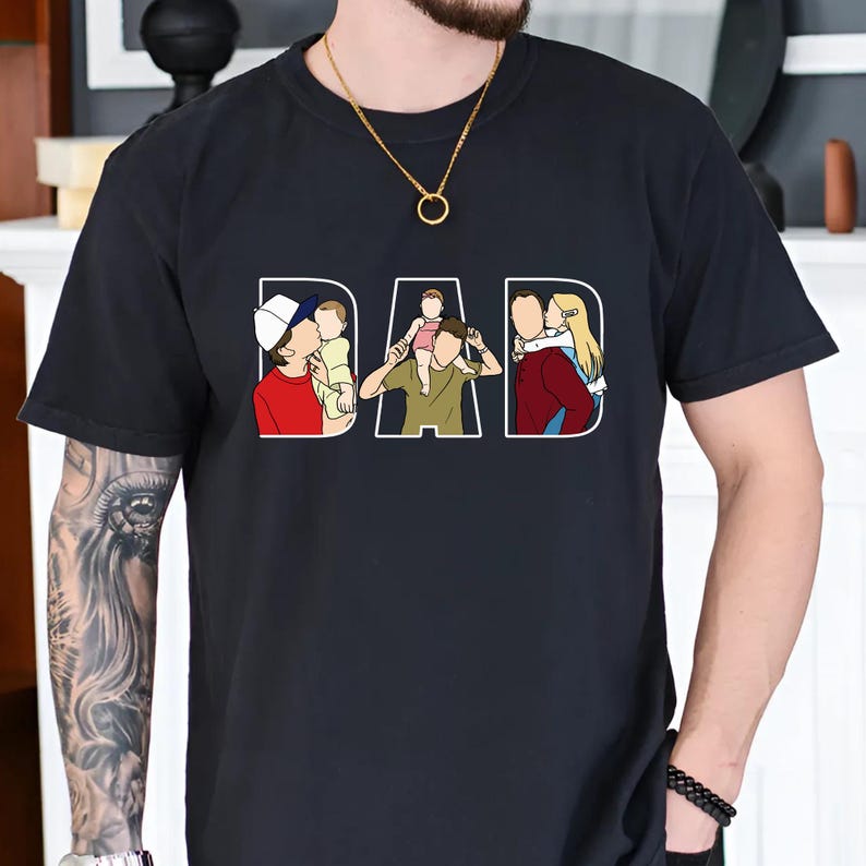Personalized Dad Shirt, Personalized Portrait Gift for Dad, Dad Portrait Line Art Shirt, Fathers Day Gifts From Wife, Father's Day T-Shirt