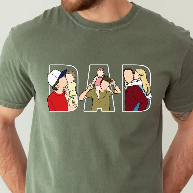Personalized Dad Shirt, Personalized Portrait Gift for Dad, Dad Portrait Line Art Shirt, Fathers Day Gifts From Wife, Father's Day T-Shirt
