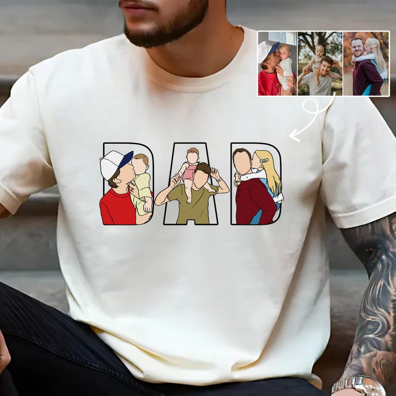 Personalized Dad Shirt, Personalized Portrait Gift for Dad, Dad Portrait Line Art Shirt, Fathers Day Gifts From Wife, Father's Day T-Shirt
