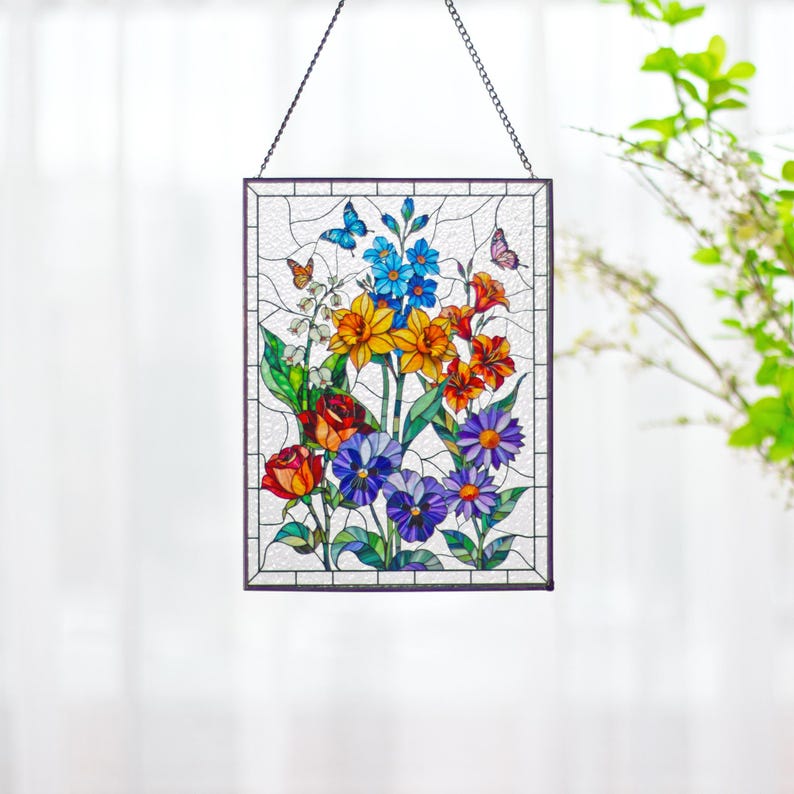 Custom Family Birth Flowers Acrylic Suncatcher, Custom Mom's Garden Gift Flower Acrylic Art Birth Flower Nana's Garden Mother's Day Gift For Mom