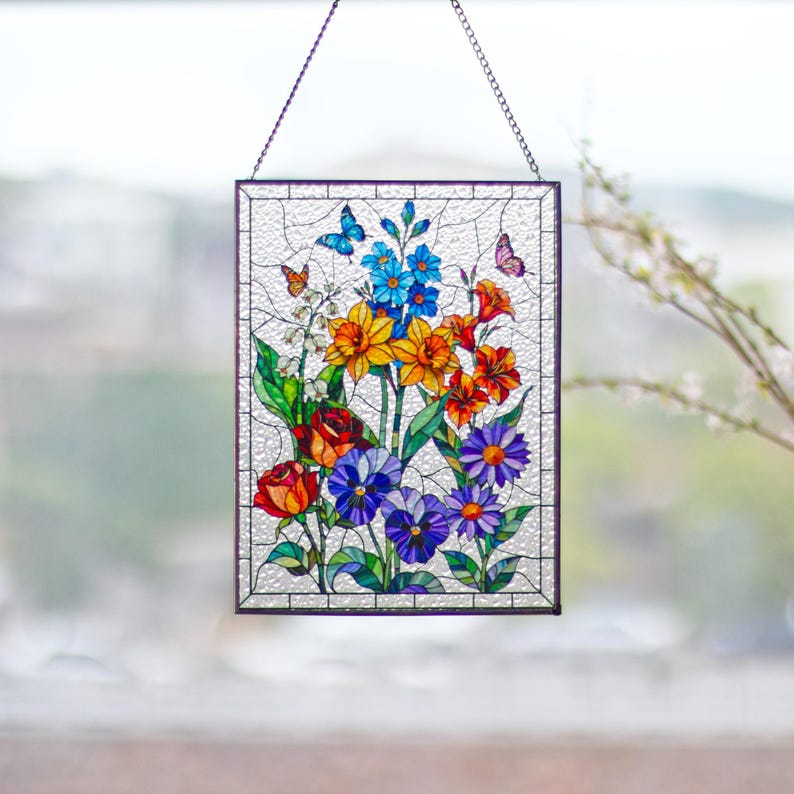 Custom Family Birth Flowers Acrylic Suncatcher, Custom Mom's Garden Gift Flower Acrylic Art Birth Flower Nana's Garden Mother's Day Gift For Mom
