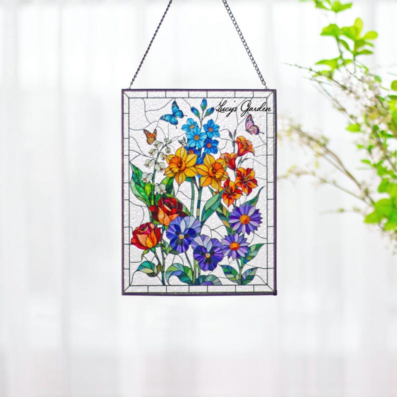 Custom Family Birth Flowers Acrylic Suncatcher, Custom Mom's Garden Gift Flower Acrylic Art Birth Flower Nana's Garden Mother's Day Gift For Mom