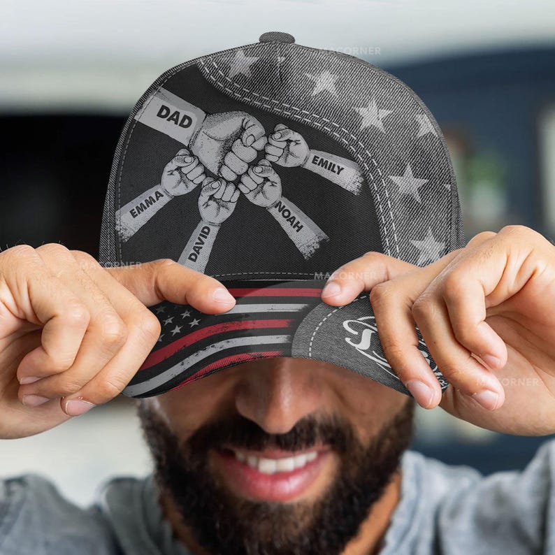 Fist Bump Daddy Grandpa, Personalized America Classic Cap, Father's Day Gift for Grandpa, for Dad, Hat For Husband, Dad And Kid Name Cap