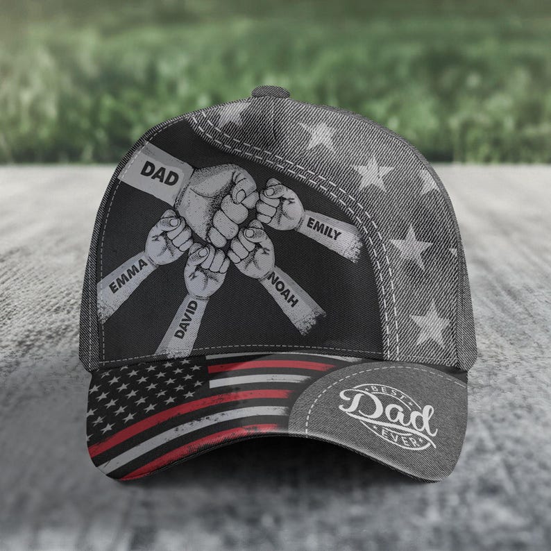 Fist Bump Daddy Grandpa, Personalized America Classic Cap, Father's Day Gift for Grandpa, for Dad, Hat For Husband, Dad And Kid Name Cap