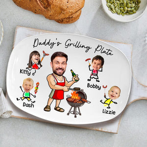 Personalized Face Grilling Platter, Custom Daddy's Grilling Plate with Kids' Names, Father's Day Gift, Funny Gift for Dad, Birthday Gift