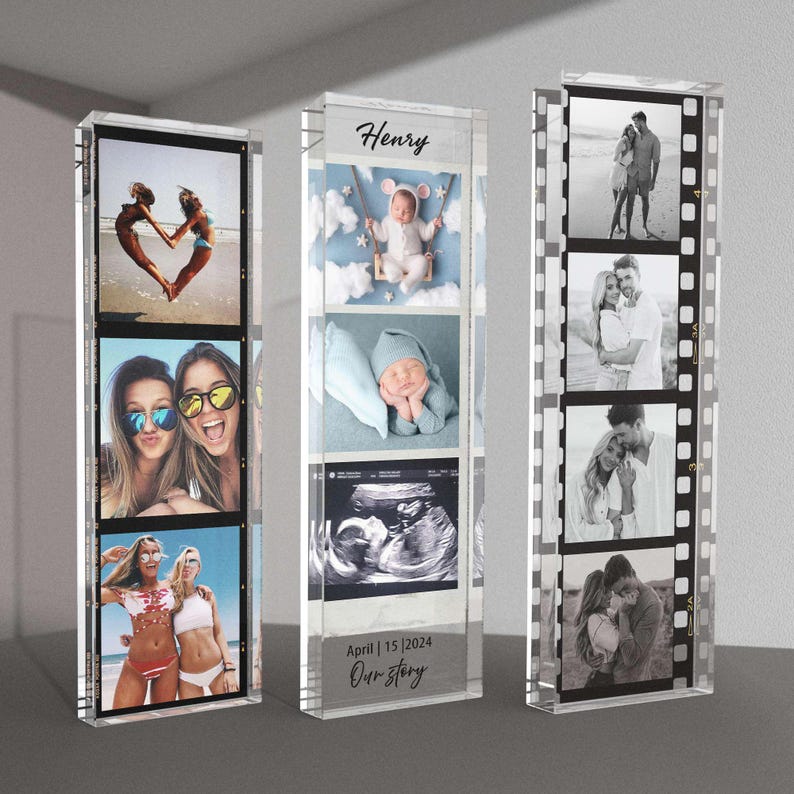 Acrylic Photo Strip Gift Personalized | Custom Couple Picture Keepsake | Wedding, Baby, Pet, Anniversary Gift Idea