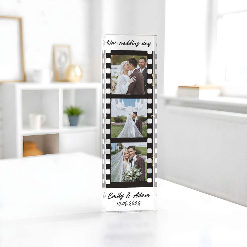 Acrylic Photo Strip Gift Personalized | Custom Couple Picture Keepsake | Wedding, Baby, Pet, Anniversary Gift Idea