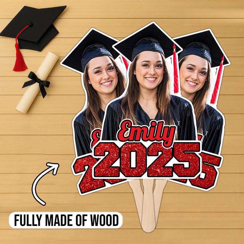 Custom Graduation Fans, Face Fans With Wooden Handle, Graduation Head, Grad Face Fans, Class of 2025 Head Fans, Graduation Faces on a Stick