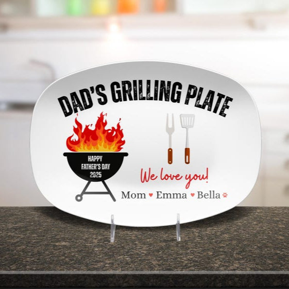 Personalized Grilling Plate Gift For Fathers Day 2025 Gift From Grandkids Custom Platter BBQ Grilling Gift Cook Daddys Grilling Serving tray