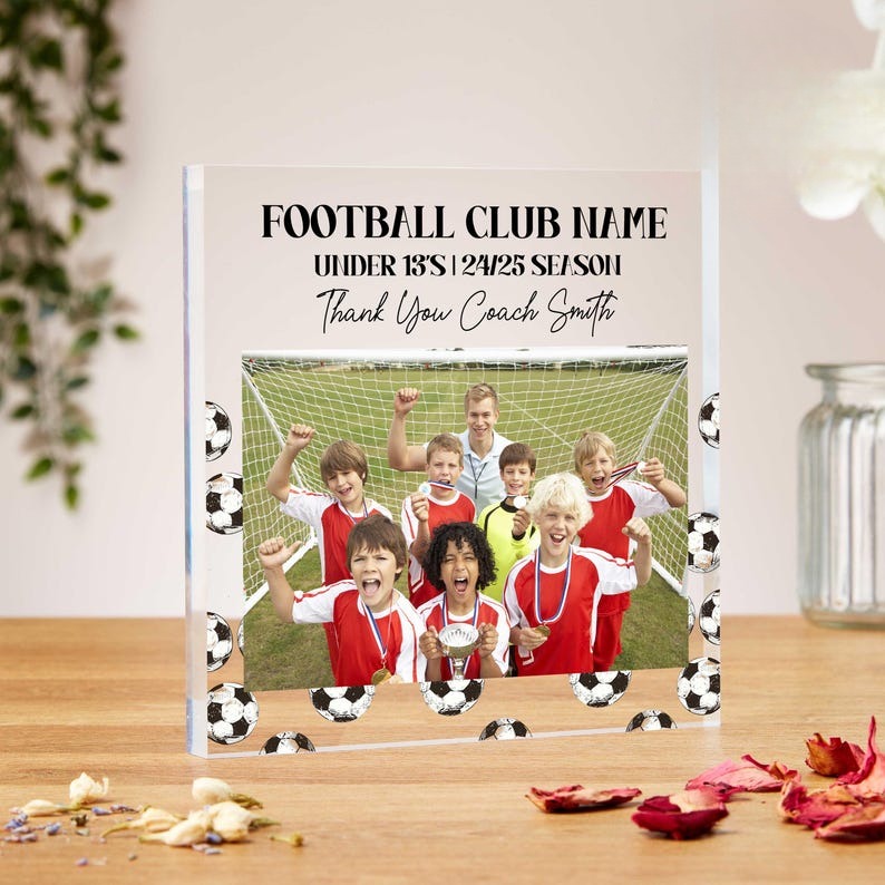 Football team gifts, acrylic block, sports team, football manager gift, thank you coach, football photo, end of season, coach appreciation