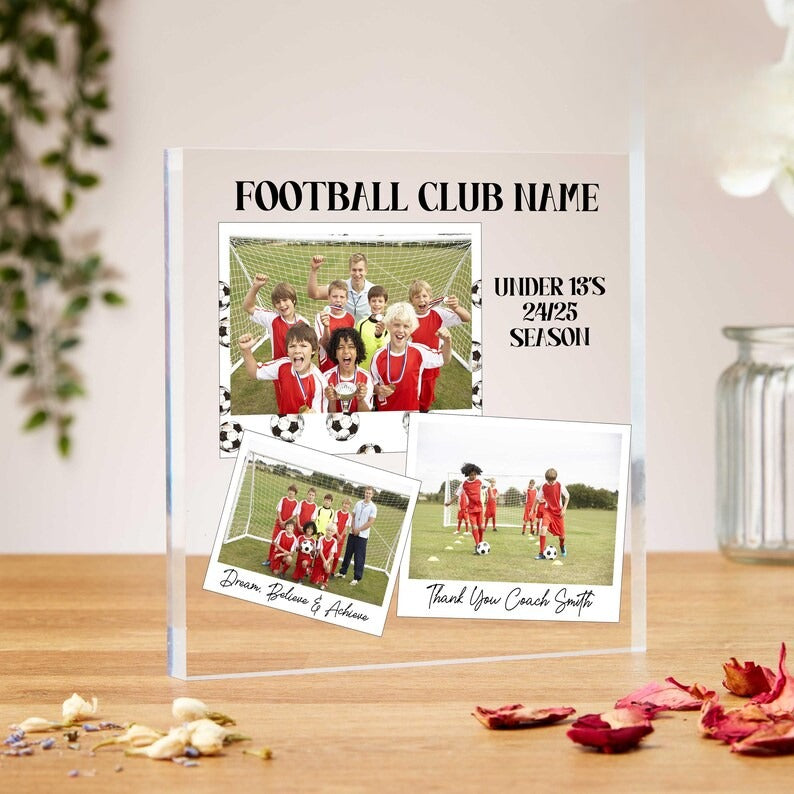 Football team gifts, acrylic block, sports team, football manager gift, thank you coach, football photo, end of season, coach appreciation