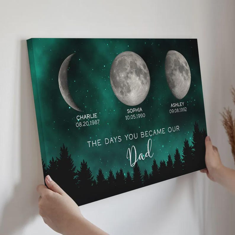 Personalized Custom Birth Moon Phase Galaxy Night Canvas Frame, The Days You Became Our Dad Canvas, Father's Day, Gift For Dad, Grandpa