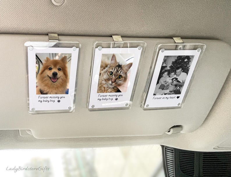 Custom Pet Photo Car Visor Clip, Pet Memorial Gift for Dog or Cat Lovers, Personalized Car Picture Frame Keepsake, Pet Loss Gift for Car