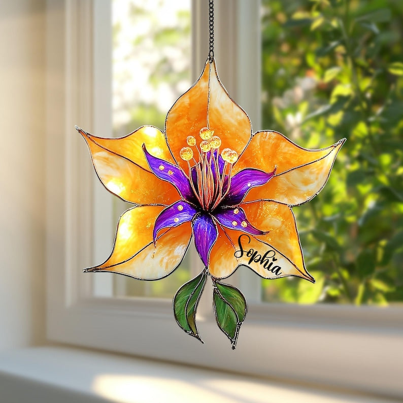Magic Flower Faux Stained Glass Suncatcher, Princess Flower Acrylic Window Hanging, Magical Flower Gift for Princess Lovers, Fantasy Lovers