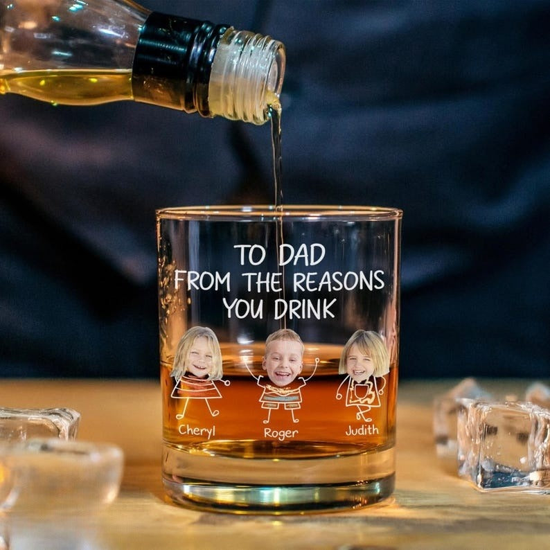 Custom Dad Whiskey Glass, Fathers Day Dad Whiskey Glass, Fathers Day Gifts To Dad From Kids, Gift For Dad, New Dad Wine Glass, Photo Glass