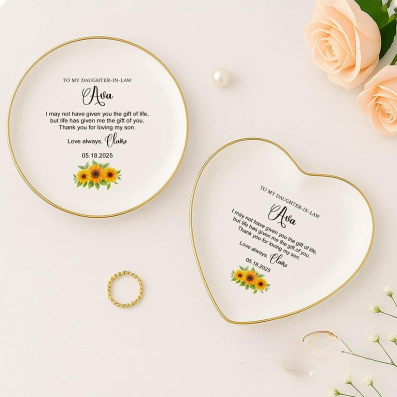 Custom Wedding Gifts for Bride from Mother In Law, Daughter In Law Wedding Jewelry Tray, Bride To Be Trinket Dish, Bonus Daughter Present