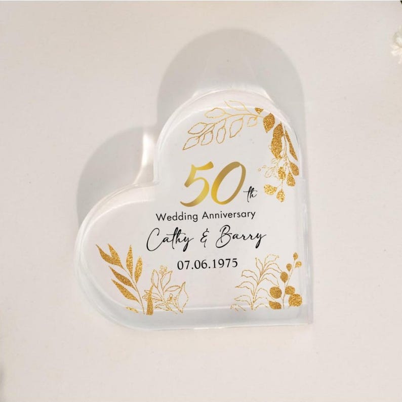 Personalized Golden Anniversary Cake Topper 50th Anniversary Gift Heart Plaque Custom Anniversary Cake Topper 50th Anniversary Plaque Gift