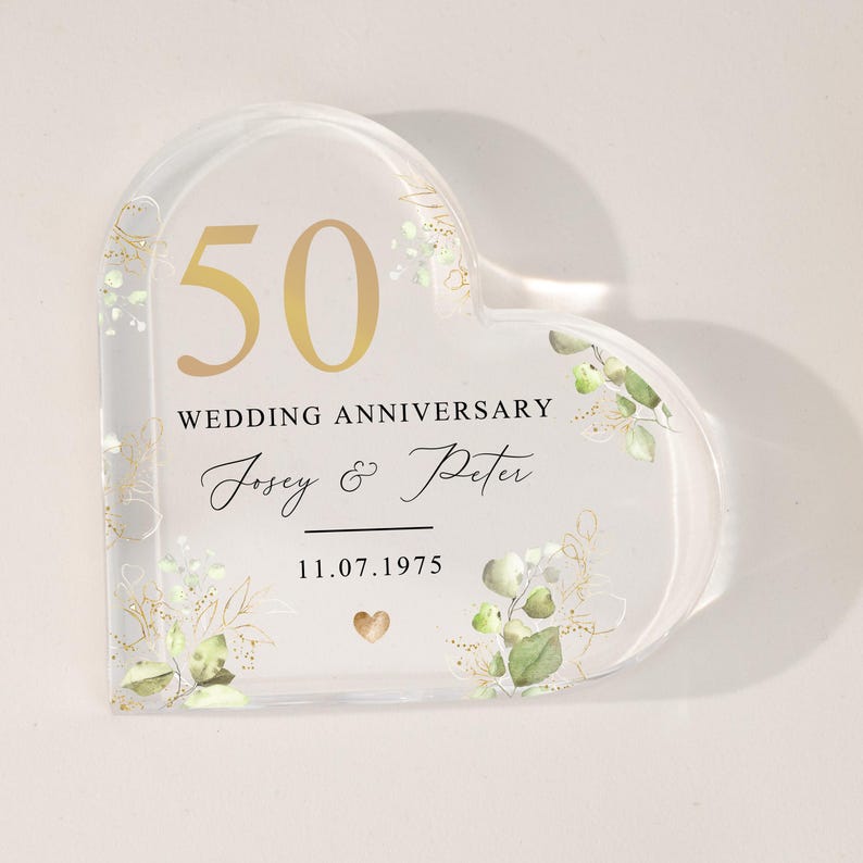 Personalized Golden Anniversary Cake Topper 50th Anniversary Gift Heart Plaque Custom Anniversary Cake Topper 50th Anniversary Plaque Gift