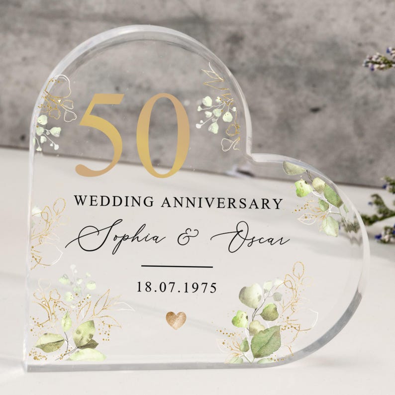 Personalized Golden Anniversary Cake Topper 50th Anniversary Gift Heart Plaque Custom Anniversary Cake Topper 50th Anniversary Plaque Gift