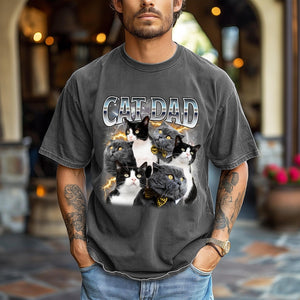 Custom Cat Dad Shirt - Personalized Photo Gift for Cat Lover, Cat Dad, or Pet Parent - Customizable Bootleg Pet Photo Tee