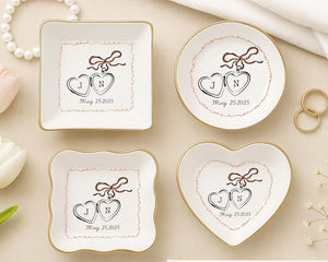 Personalized Heart Locket Ring Dish, Custom Initials & Date Ceramic Jewelry Tray,Wedding Gifts For Couples, Engagement Gift,Sentimental Gift
