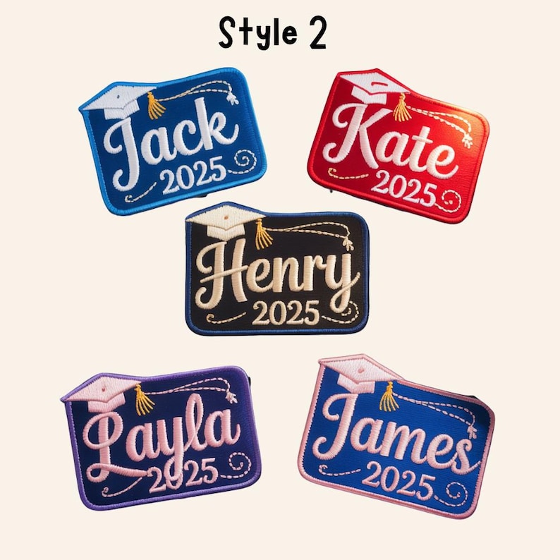 Personalized Graduation Embroidered Iron On Cap Patch, Grad 2025, Embroidered Contoured Patch, Gift For Grad