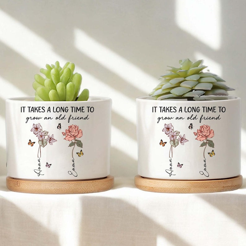 Personalized Friendship Floral Ceramic Vase, Custom Best Friend Birth Month Flower Vase, Friendship Gifts, Besties Gift, Best Friend Gift