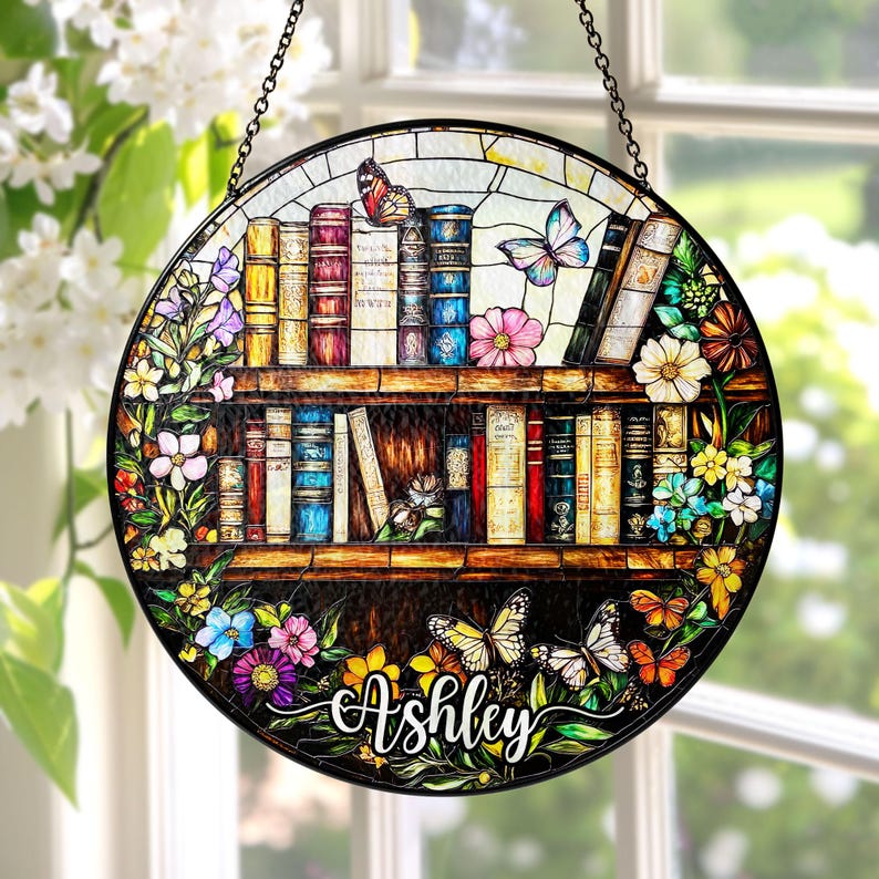 Stained Glass Book Suncatcher Window Decor, Book Club Gift, Fantasy Book Lover Gift Glass Suncatcher, Book Reader Gift, Bookish Gift Art