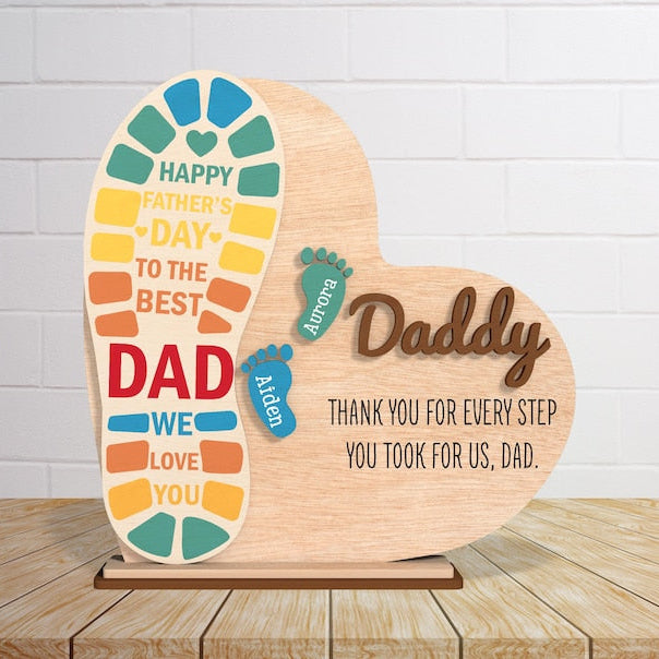 Personalized Father Footprint Heart Wooden Frame, Gift for Dad, Fathers Day, fathers Day Gifts