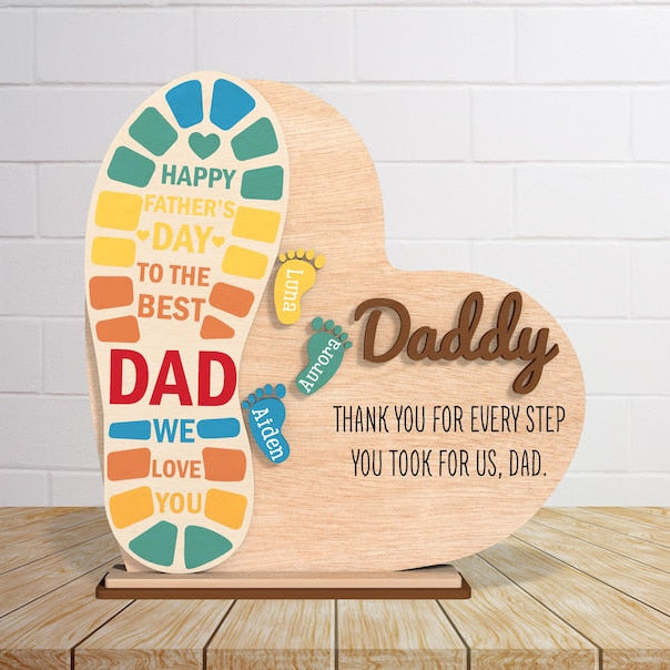 Personalized Father Footprint Heart Wooden Frame, Gift for Dad, Fathers Day, fathers Day Gifts
