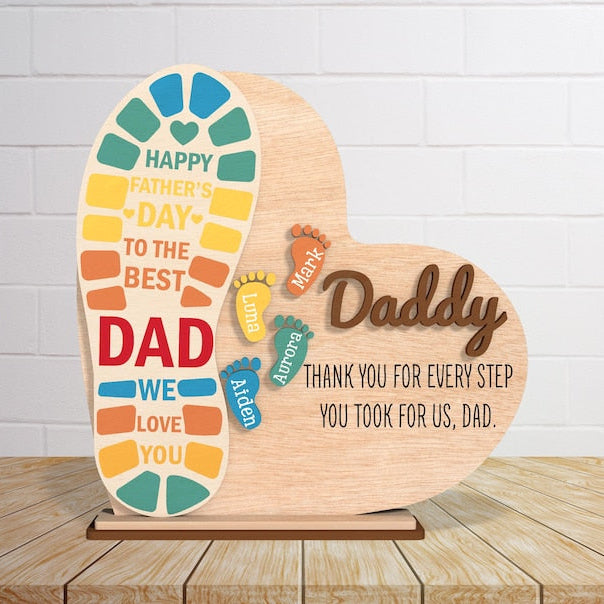 Personalized Father Footprint Heart Wooden Frame, Gift for Dad, Fathers Day, fathers Day Gifts