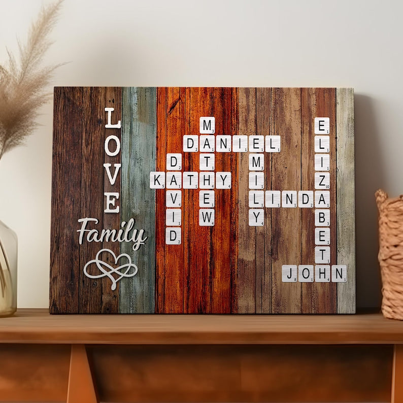 Custom Crossword Puzzle Family Name Canvas Wall Art, Personalized Family Canvas, Unique Family Home Decor, Gift for Parents, Anniversary