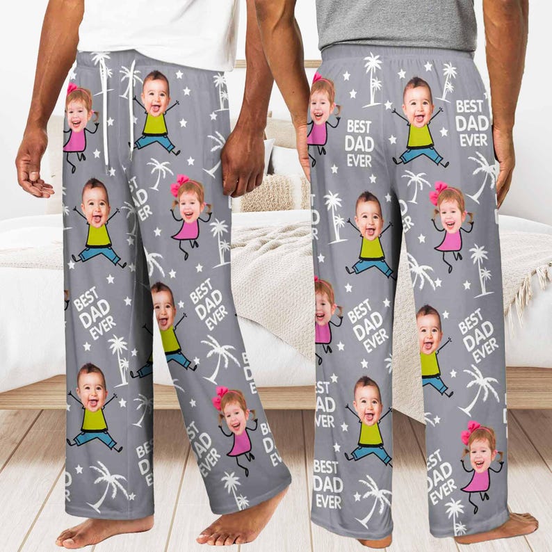 Best DAD Ever Pajamas Pants, Custom Photo pajama pants, Personalized Pajamas with Face, Family couple pajamas, Best Family Gifts for Dad Mom