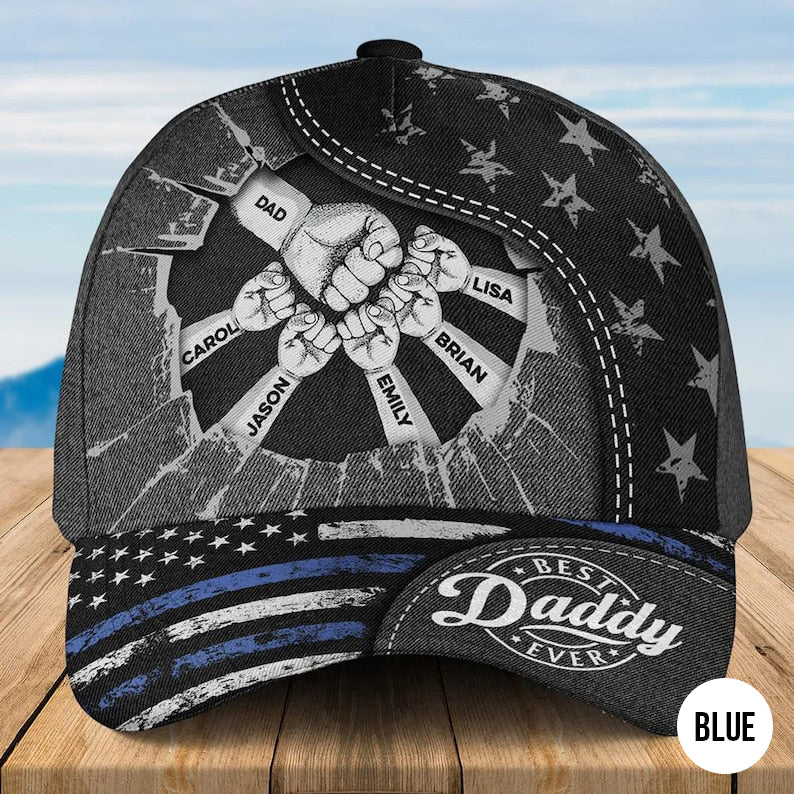 Personalized Daddy Classic Cap, Fist Bump Black Hat, Casual Wear, Gift for Dad