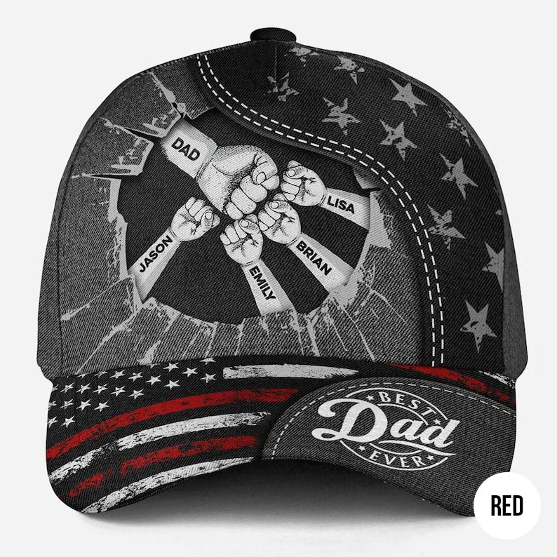 Personalized Daddy Classic Cap, Fist Bump Black Hat, Casual Wear, Gift for Dad