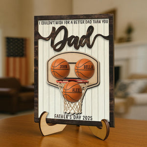 Personalized We Caught The Best Dad 2-Layered Wooden Plaque With Stand, Custom Kid's Name Basketball Sign, Father's Day Gifts, Gifts for Dad
