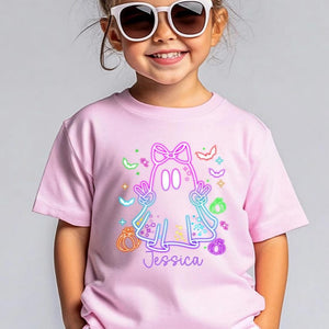 Custom Kids Halloween Neon Shirt,Cute Ghost T-Shirt,Neon Halloween Ghost Shirt,Girls Halloween Tee,Halloween Toddler Tee,Boys Halloween Tee