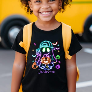 Custom Kids Halloween Neon Shirt,Cute Ghost T-Shirt,Neon Halloween Ghost Shirt,Girls Halloween Tee,Halloween Toddler Tee,Boys Halloween Tee