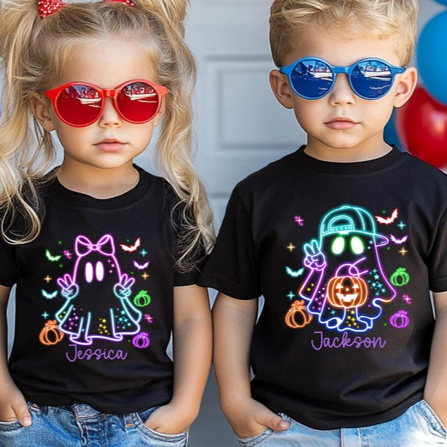 Custom Kids Halloween Neon Shirt,Cute Ghost T-Shirt,Neon Halloween Ghost Shirt,Girls Halloween Tee,Halloween Toddler Tee,Boys Halloween Tee