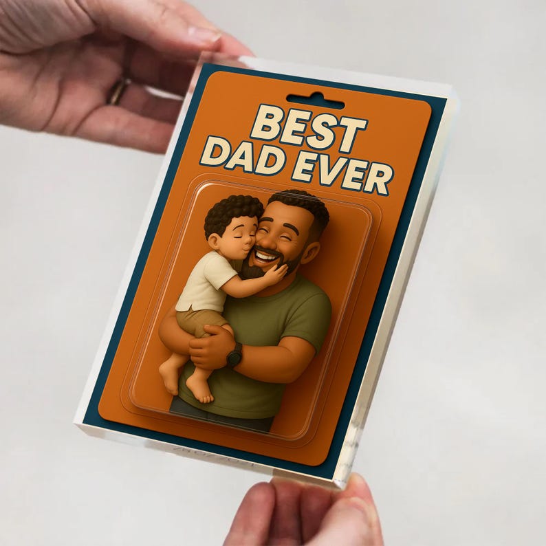 Custom Photo Dad And Kids Action Figure Acrylic Block, Personalized Father's Day Gift For Dad, Best Dad Ever Block Plaque, Gift For Husband